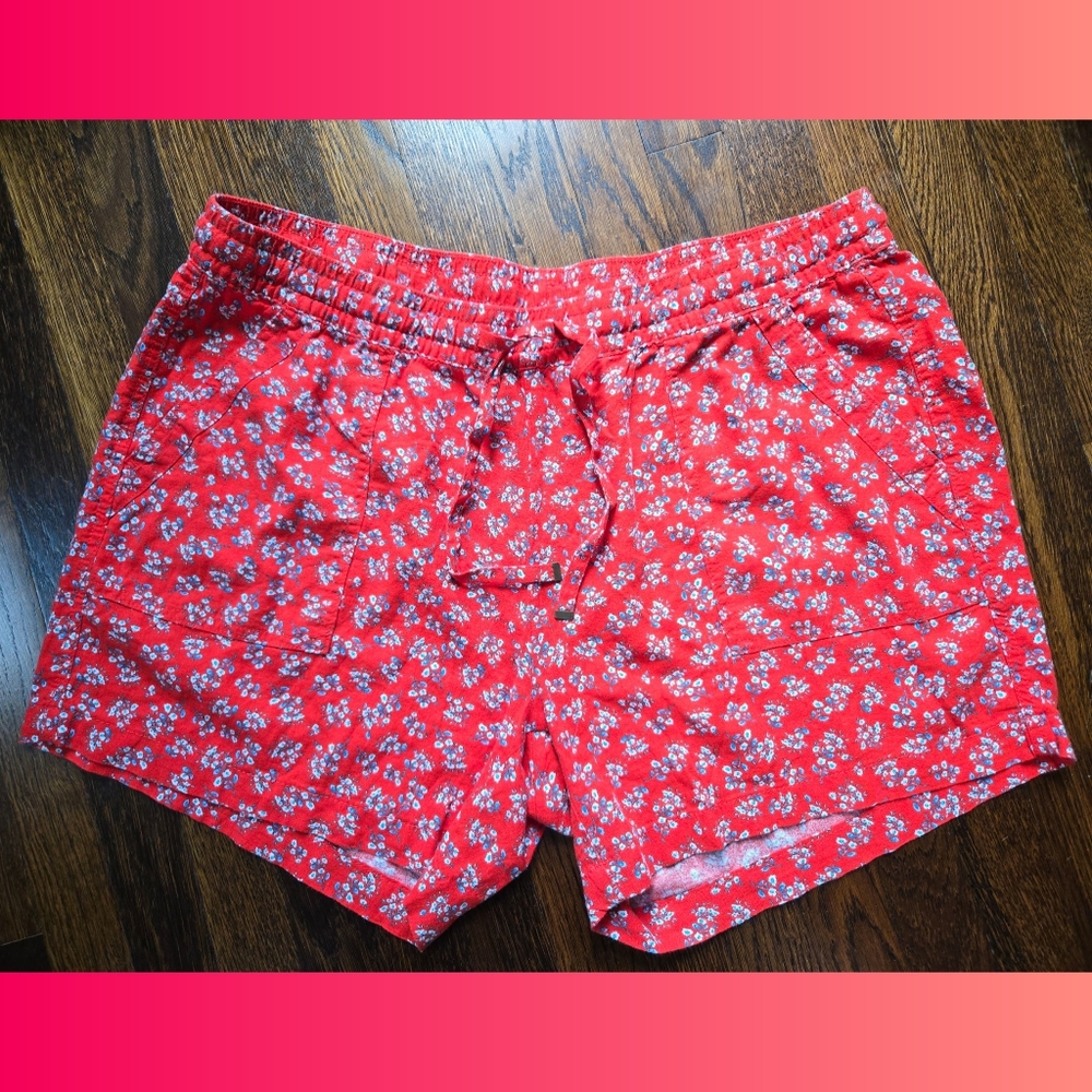 Linen Blend Floral Shorts Elastic Waist Size‎ XL